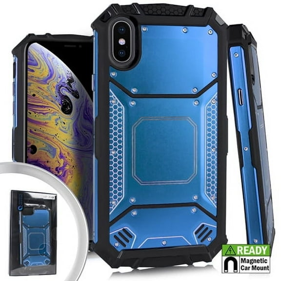 GSA Screw Metal Jacket Hybrid Case For iPhone XS Max (6.5") - Blue/Black