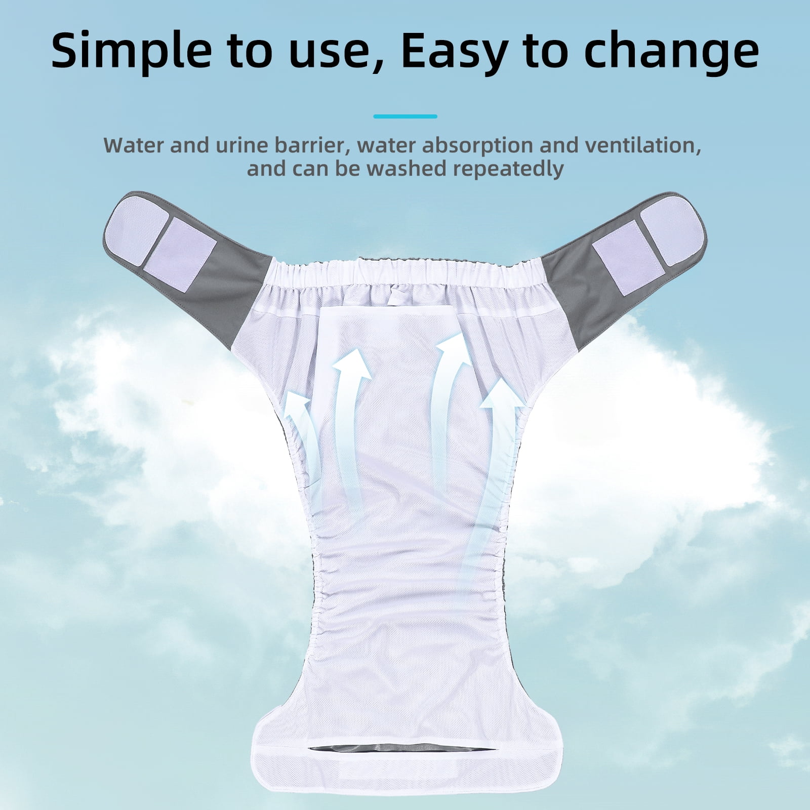 Adult Cloth Diaper Grey Reusable Washable for Elderly and Adult Use 5Pcs