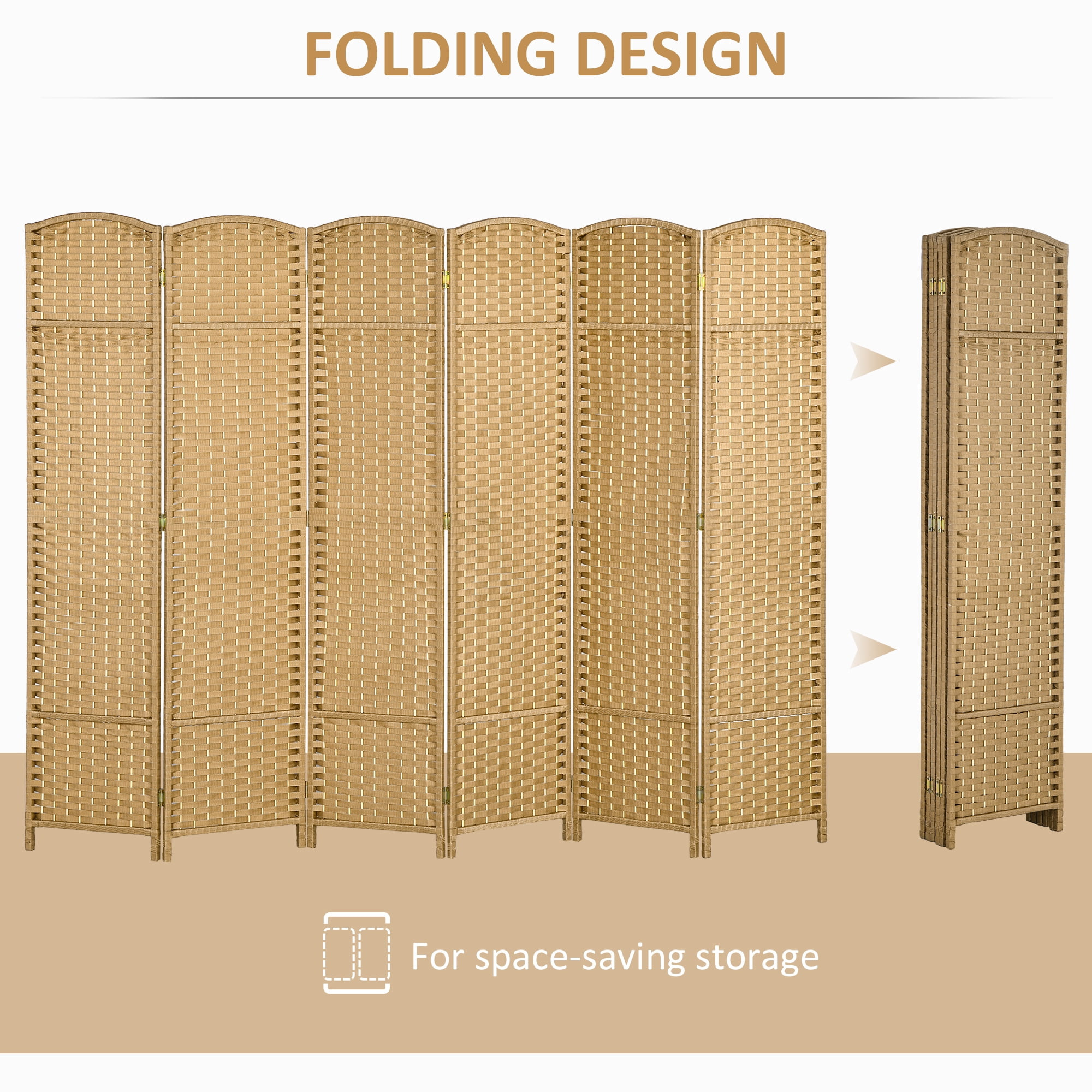 HOMCOM 6 Panel Room Divider Freestanding Folding Privacy Screen Nature Wood