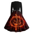 thumbnail image 5 of Halloween Costumes Long Sleeve Dresses for Women Party Vintage Pumpkin A Line Halloween Floral Printed Clothing Fluorescence Yellow L, 5 of 6