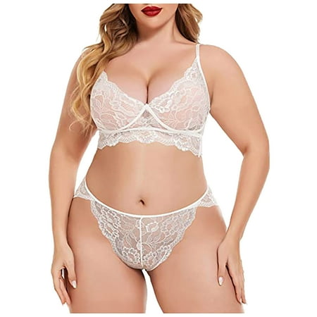 

EchfiProm Great Chill Plus Size Sexy Women Floral Lace Scallop Trim Lingerie Set Temptation Babydoll Underwear Bra Panties Underpants Sleepwear Suit Valentine s Lingerie