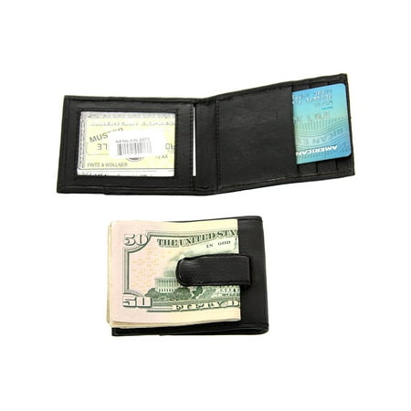 Men's Leather Money Clip Slim Design Credit Card ID Holder Black Wallet 3.75 x 3 (Best Id Card Design)