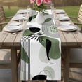 thumbnail image 4 of Boho Geometric Table Runner - 108 Inch Long Green Ethnic Abstract Stripes Motifs Cotton and Linen Blended Dress Scarves Farmhouse Table Runner for Kitchen Dining, Coffee Table, 13" x 108", 4 of 8