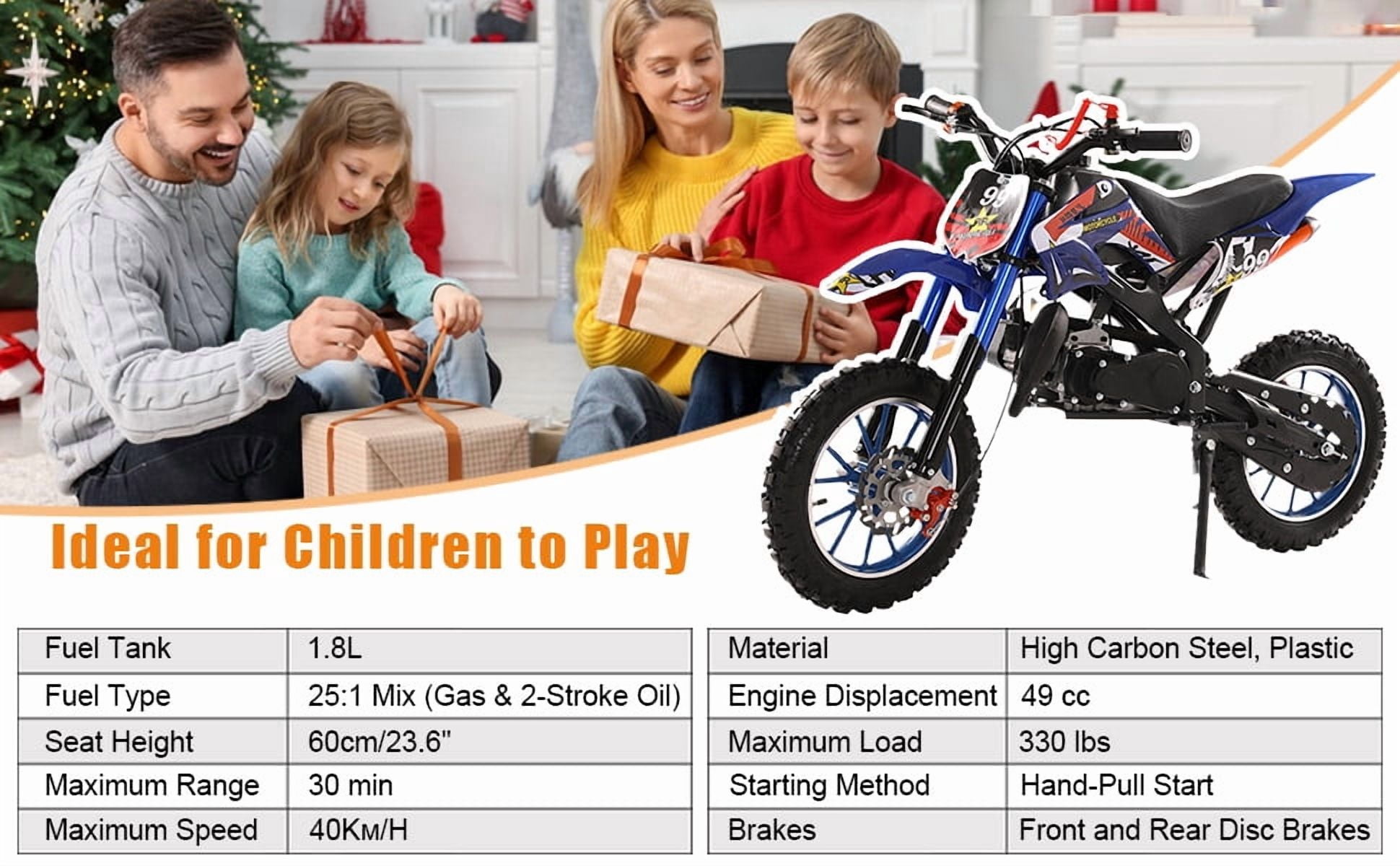 Dapmiu Mini Dirt Bike for Teens - 49CC 2-Stroke Engine 40KM/H Max Speed, 1.8L Fuel Tank & High Carbon Steel Frame Blue