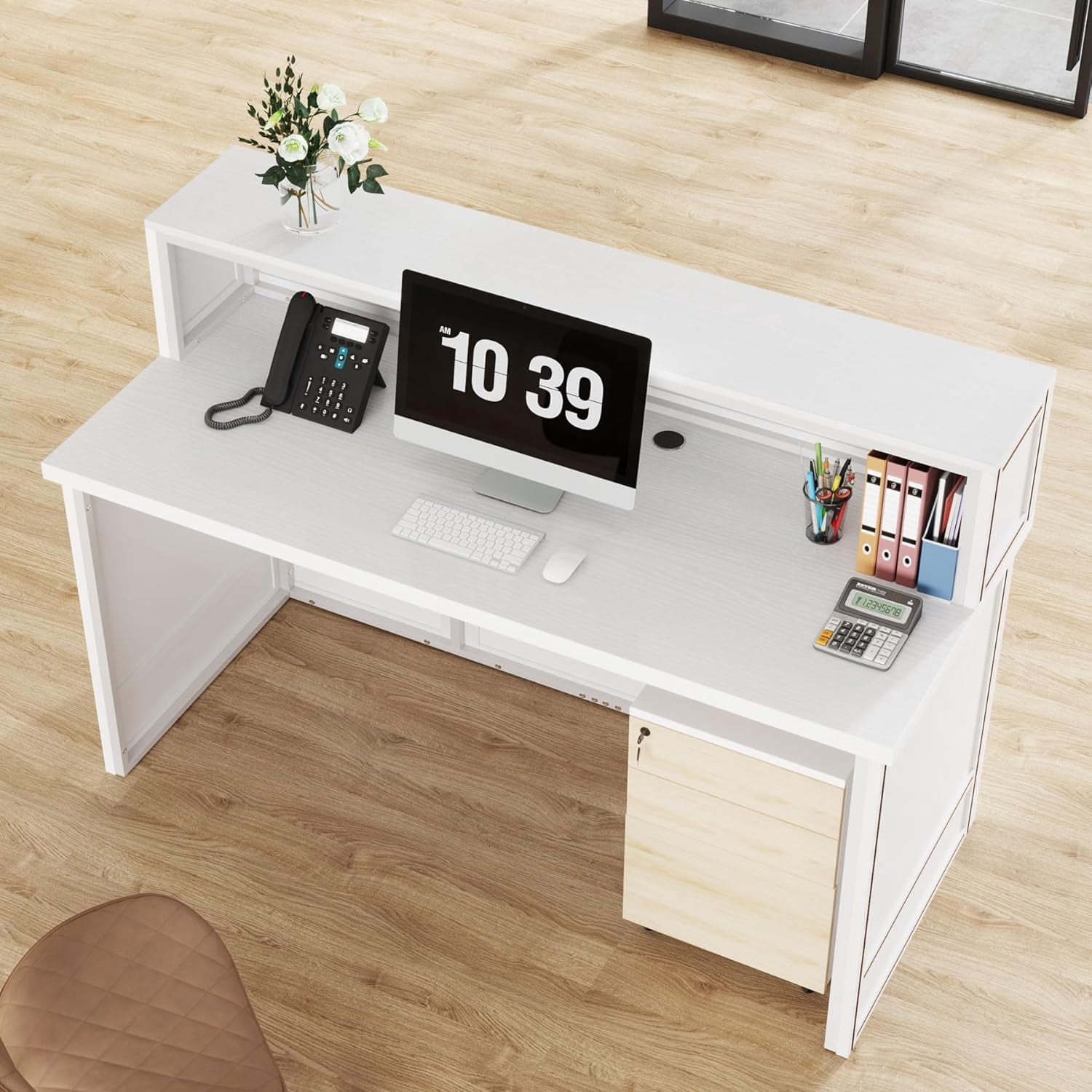 Tribesigns 57-Inch Reception Desk with Counter for Office, Retail, Lobby, Salon (White)
