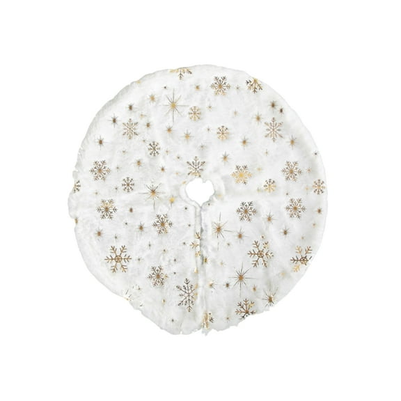 19.69Inch Christmas Tree Skrit, White Faux Fur Tree Skirt, Gold Sequin Snowflakes Tree Skirts, Christmas Plush Tree Skirts, Christmas Tree Decorations