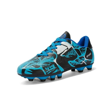 Eloshman Soccer Cleats Mens Big Kids Youth Firm Ground Soccer Cleats Boys Football Boots Training Sneakers Blue 6