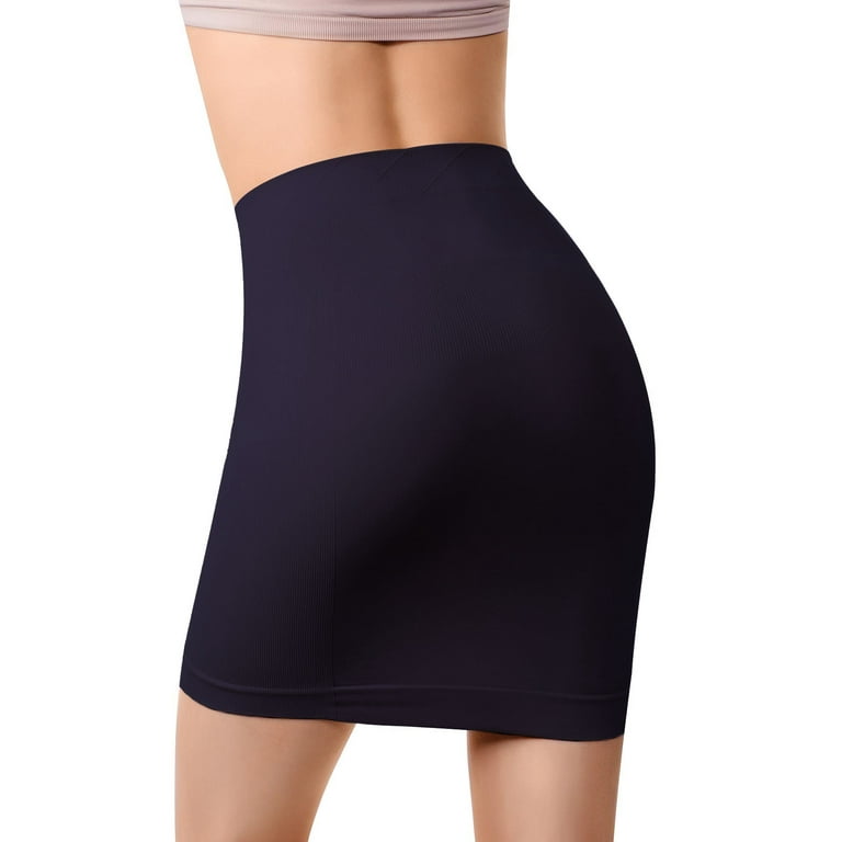 +MD Women's Shapewear High Waisted Nylon Firm Tummy Control Half Slip Body  Shaper Black XLarge