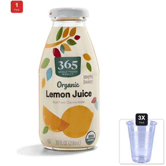 1 Pack | 365 By Whole Foods Market, Organic Lemon Juice, 10 Fl Oz & 3x Disposable Cup