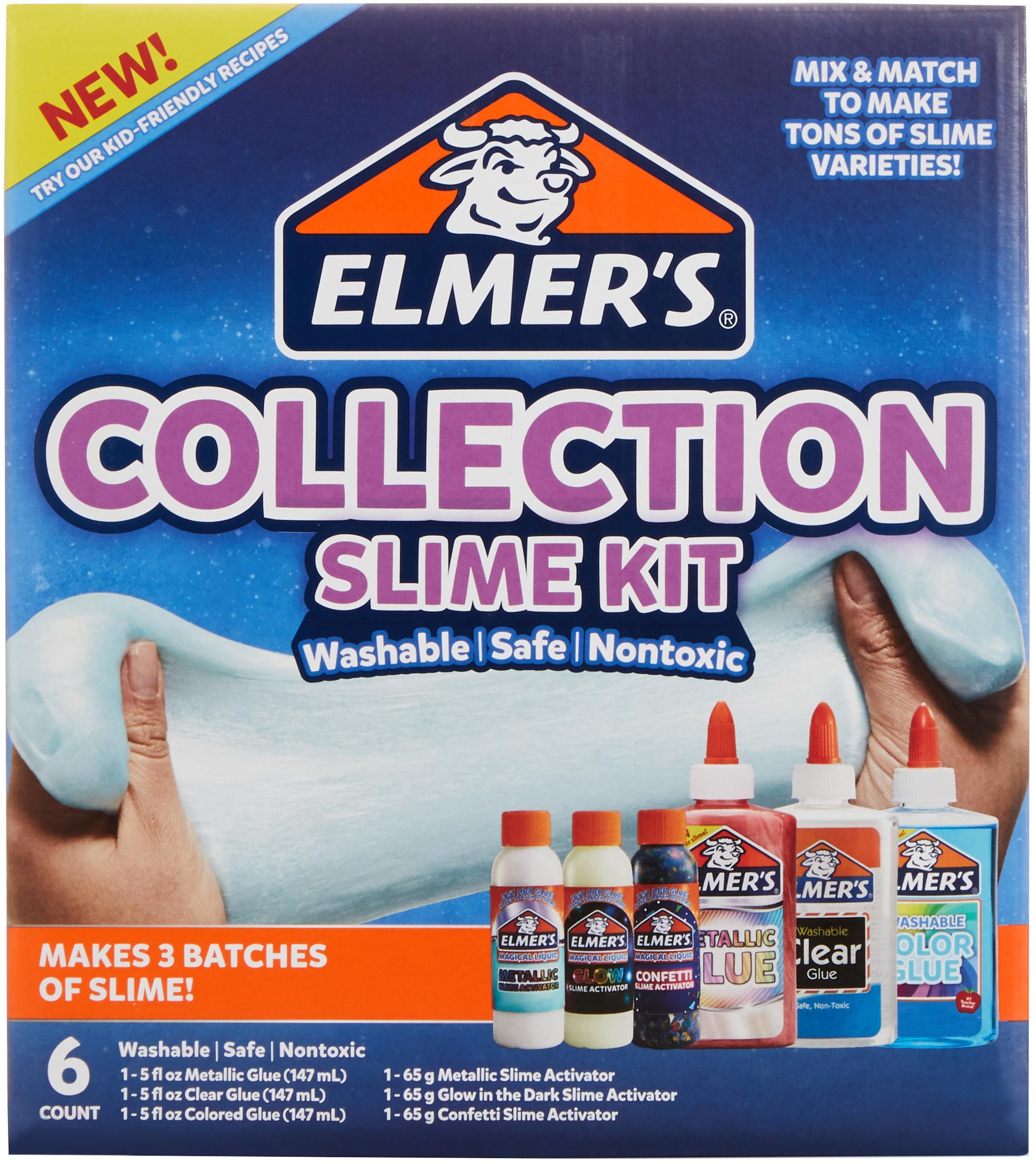 Elmers Collection Slime Kit: Translucent & Metallic Glue, Glow in the Dark & Confetti Magical Liquid Activator, 6 Count