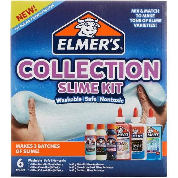 Elmers Collection Slime Kit: Translucent & Metallic Glue, Glow in the Dark & Confetti Magical Liquid Activator, 6 Count