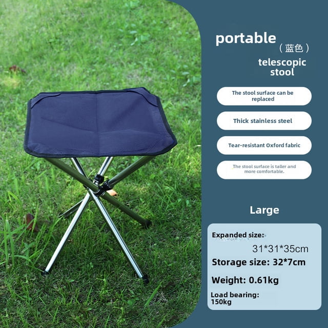 Tabouret Pliant Télescopique en Acier Inoxydable Bleu Forêt Original Force - Siège Portable Léger et Résistant à la Rouille pour le Camping, la Pêche, les Aventures en Plein Air - Camping Pliable en Gros