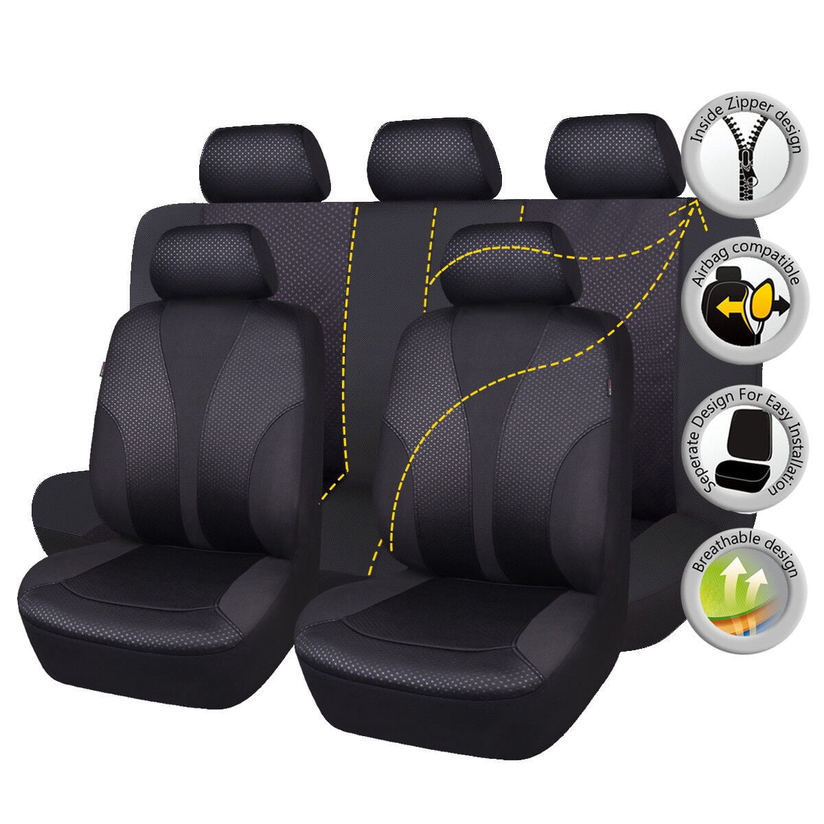 Flying Banner Universal Full Set Washable Car Seat Covers for Car Truck SUV Van Solid Black