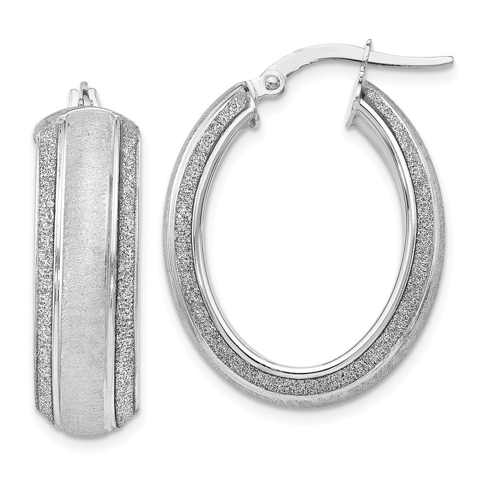 JewelryWeb 21mm 14k White Gold Glitter Hoop Earrings 3.9 Grams