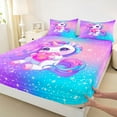 thumbnail image 3 of jejeloiu Kawaii Cute Unicorn Queen Sheet Sets,3D Caroon Loves Flat Sheet,Dreamy Fairy Tale Theme Queen Fitted Sheet For Girl,Breathable Home Decor,4 Pieces, 3 of 7