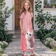 thumbnail image 3 of Uourmeti Girls Summer Maxi Dresses Crew Neck Short Sleeve Casual Flowy Tiered Long Dress with Pockets (Cute Kitty Pink), Size 11-12 Years, 3 of 7