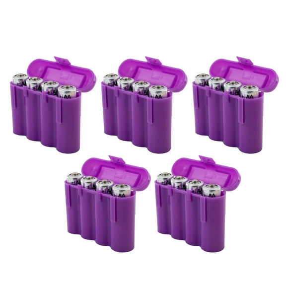 Five (5) EBC Battery AA AAA Purple Plastic Battery Storage Case Holder Box USA Ship