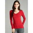 thumbnail image 5 of Essential Basic Women's Junior Size Vneck Tshirt Long Sleeves Shirt Tee, Large, 3Pk Red, Navy, Taupe, 5 of 7