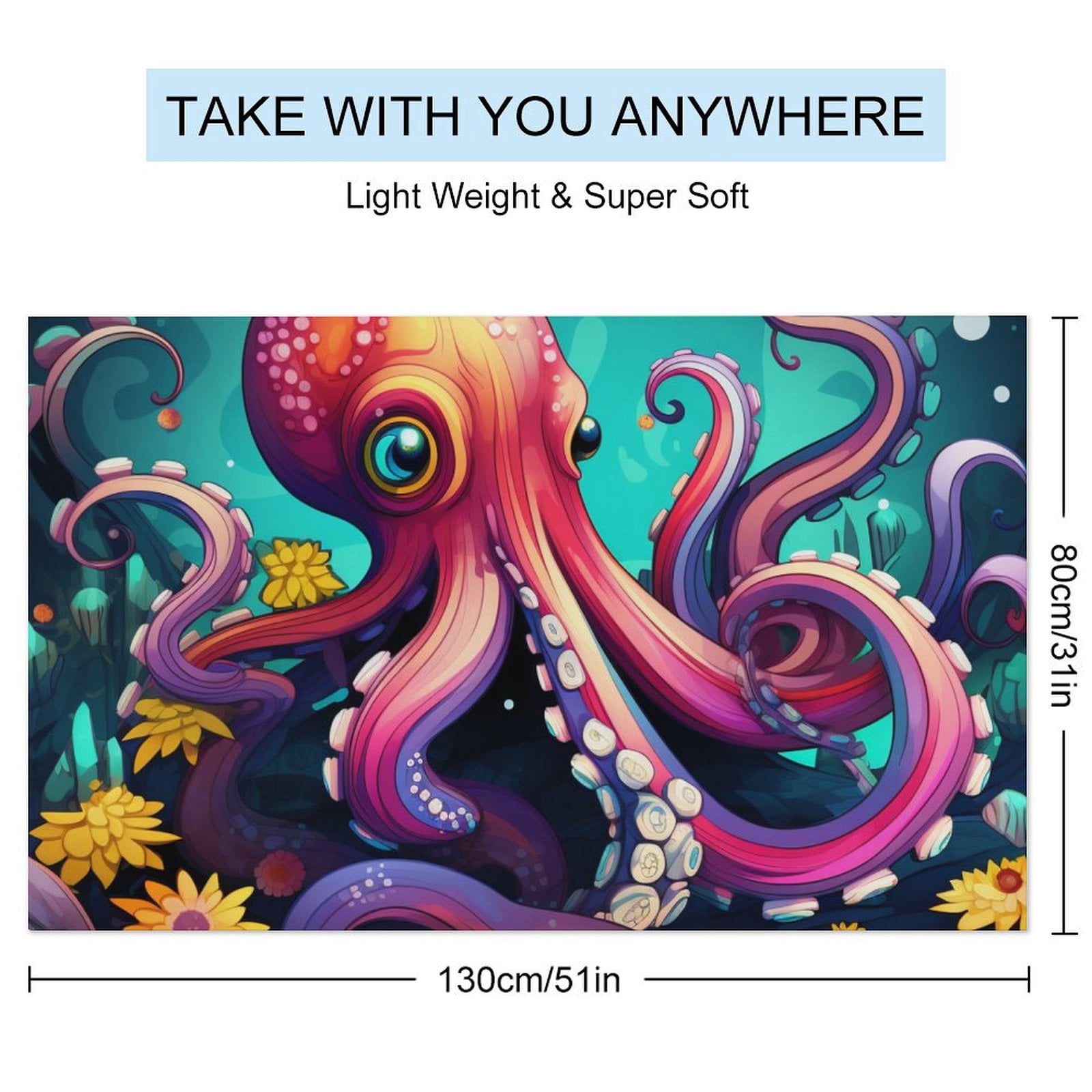Colorful Octopus Oversized -Washed Lightweight Quick Dry Beach Towels - 32"x63"