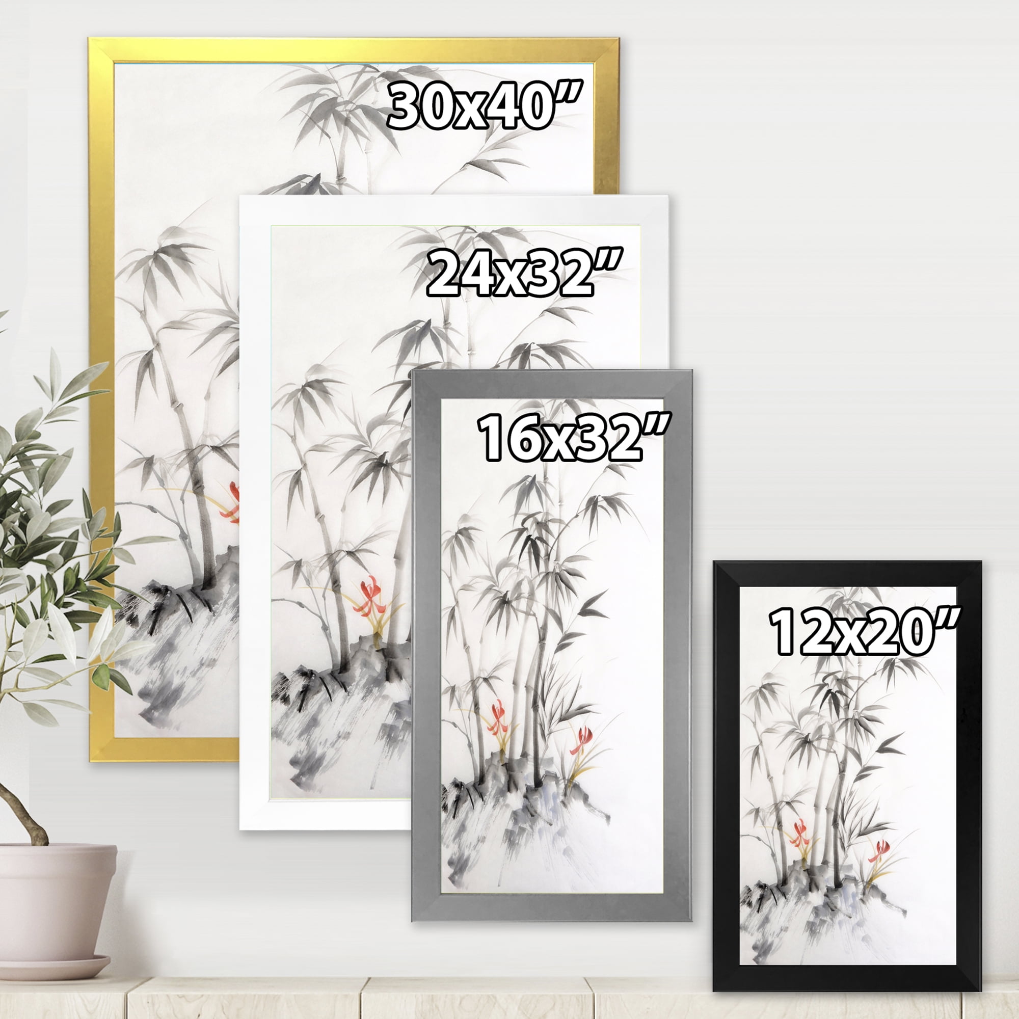 Designart 'Vintage Black and White Bamboo III' Traditional Framed Art Print