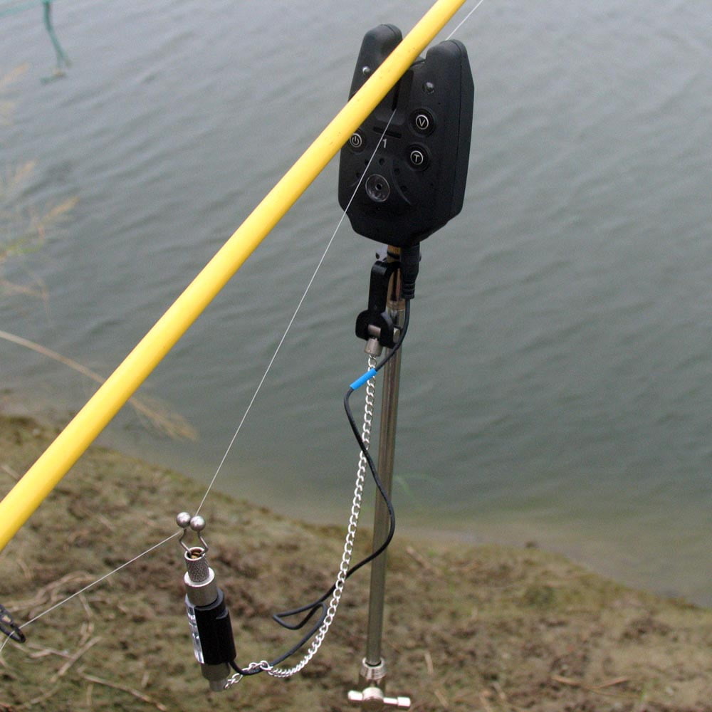 Lixada Wireless Digital Fishing LED Alarm Alert Set 4 Fishing Bite Alarm +  1 Receiver with LCD Screen Indicator + 4 Stainless Steel Chain Hanger  Illuminated in Case Carp Fishing 