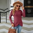 thumbnail image 5 of SWSMCLT Women's Soft Pullover Sweaters Long Sleeve Top Knit Tshirt Button Lightweight Dressy Sweater Asymmetric Fall Fashion Burgundy Medium, 5 of 5