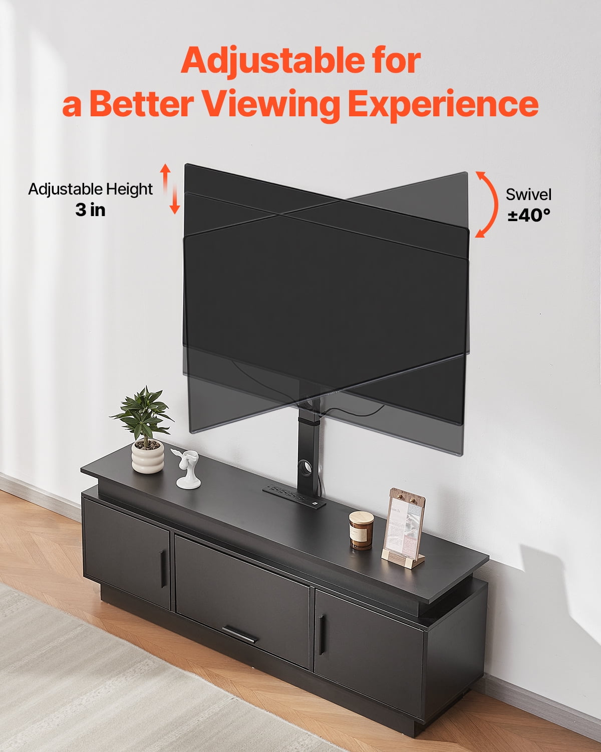 KFFKFF 52" Television Stand for 32-75", TV Console with Mount, Electrical Outlet and LED Illumination, Adjustable Height TV Mount, 34 Degree Swivel