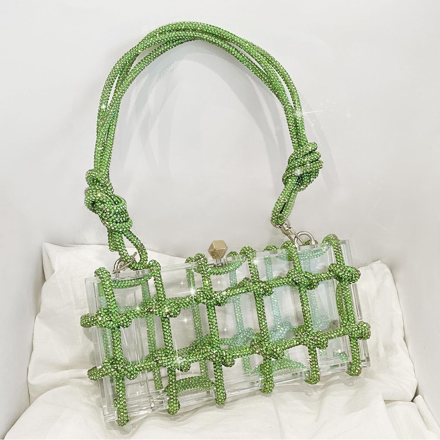 SQDWYGG Clear Acrylic Purse Bag with Rhinestones Clutch Purse Evening Clutches for Wedding and Party,1,1,1,Green,Acrylic,Green,Top-Handle Bag,Small