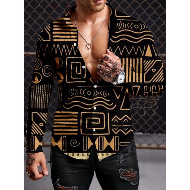 Camisas de manga larga para hombre estilo retro de otoño, tendencia de estilo étnico, ropa para hombre, camisas casuales con personalidad de moda, camisetas de manga larga para hombre