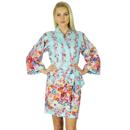

Bimba Women Cotton Printed Short Robe Getting Ready Bridesmaid Robes Coverups