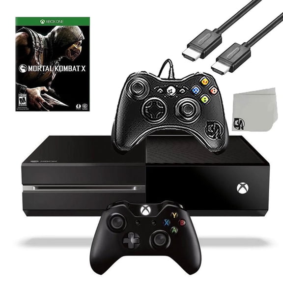 Restored Microsoft Xbox One Original 500GB Gaming Console Black HDMI Cable 2 Controller Included With Mortal Kombat X Game BOLT AXTION Bundle (Refurbished)