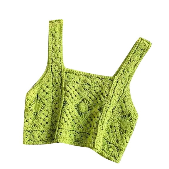 Taqqpue Women's Crochet Tank Tops Knit Sweater Vest Hollow Out Sleeveless Cover Up Summer Boho Top Scoop Neck Pullover Beach Vacation Clothes for Women