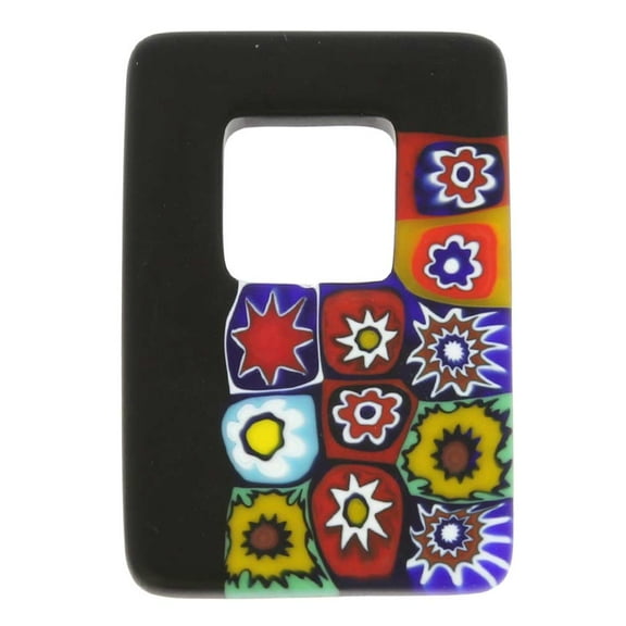 GlassOfVenice Murano Glass Black Millefiori Pendant - Rectangular