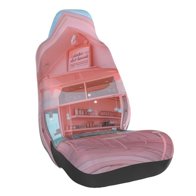 Wukai Pastel Pink Beach Cafe Full Set Car Seat Covers with Soft Padding Universal Auto Front Seats Protector and Cushion Mat
