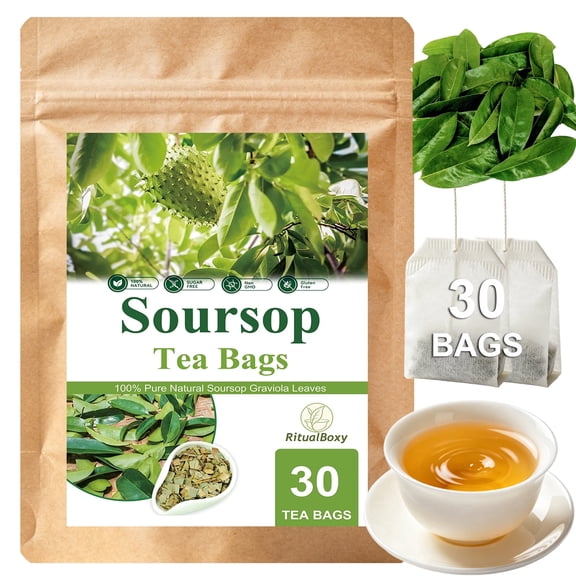 RitualBoxy 30 Bags Soursop Tea Bags – Herbal Tea Bags 100% Natural Leaf Tea, Caffeine-Free Herbal Tea, Non-GMO, Wrapped for Freshness