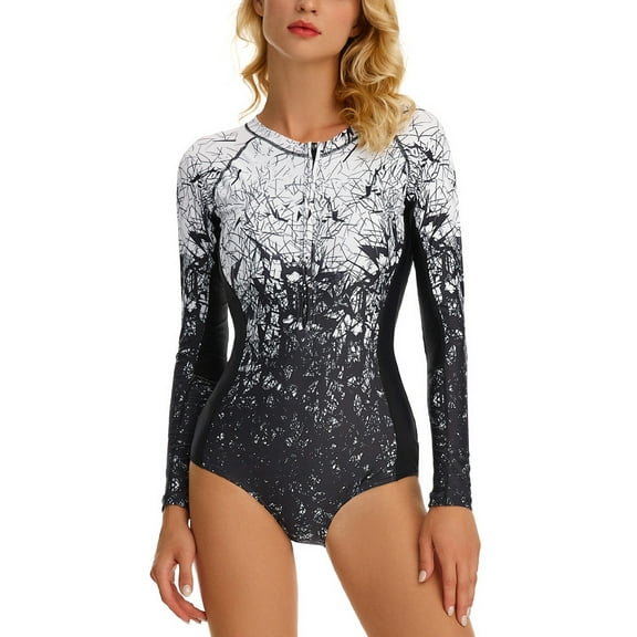 Women's Rash Guard Long Sleeve Shorty Swimsuit Surfing Suit One Piece Monokini Swimwear S-XXL