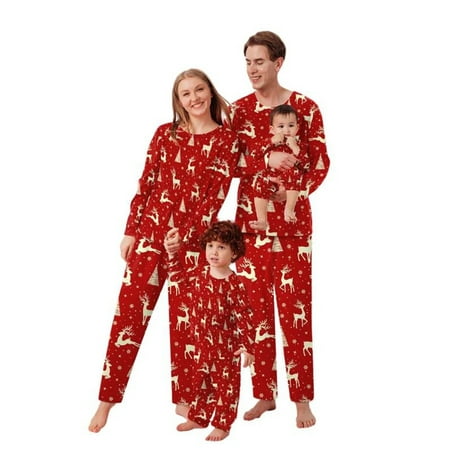 

AMILIEe Christmas Matching Family Pajamas Set Long Sleeve Elk Print Tops Trousers Suit / Romper