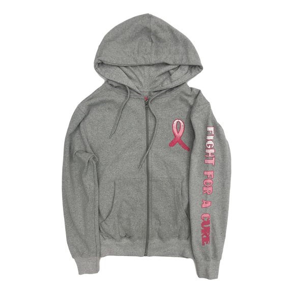 Womens Gray Believe Hoodie Sweatshirt Fight For A Breast Cancer Cure Small