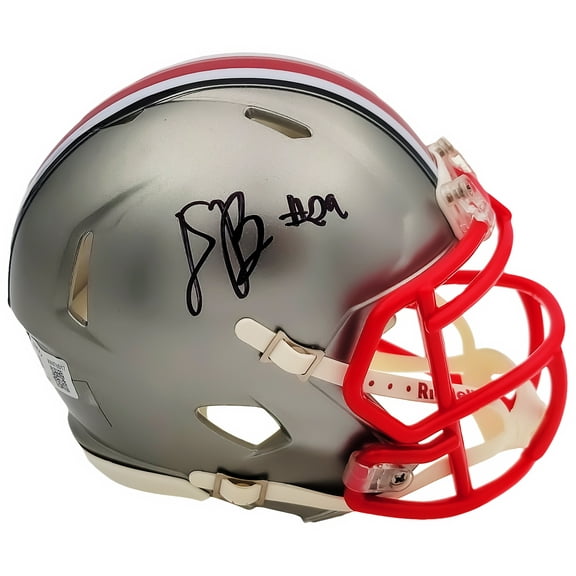 Denzel Burke Autographed Ohio State Buckeyes Flash Gray Speed Mini Helmet Beckett BAS QR 203891