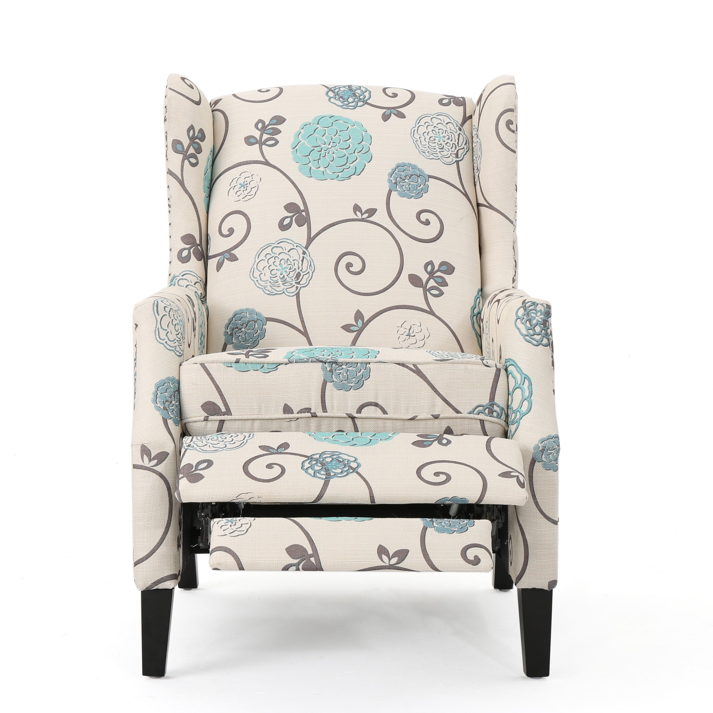 Noble House Allan Standard Fabric Wingback Pushback Recliner, Light Beige