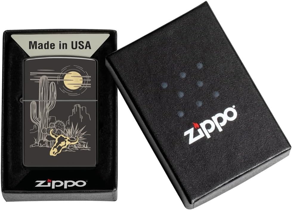 Zippo Lighter - Customized Message on Western Design, - High Polish Black 48968