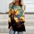 thumbnail image 2 of TSADFHJI Hauts à Manches Longues pour Femmes Printemps et Automne Imprimé Col Rond Raglan Manches Longues devant et derrière T-Shirt Mi-Long TTTG Noir, 2 of 5