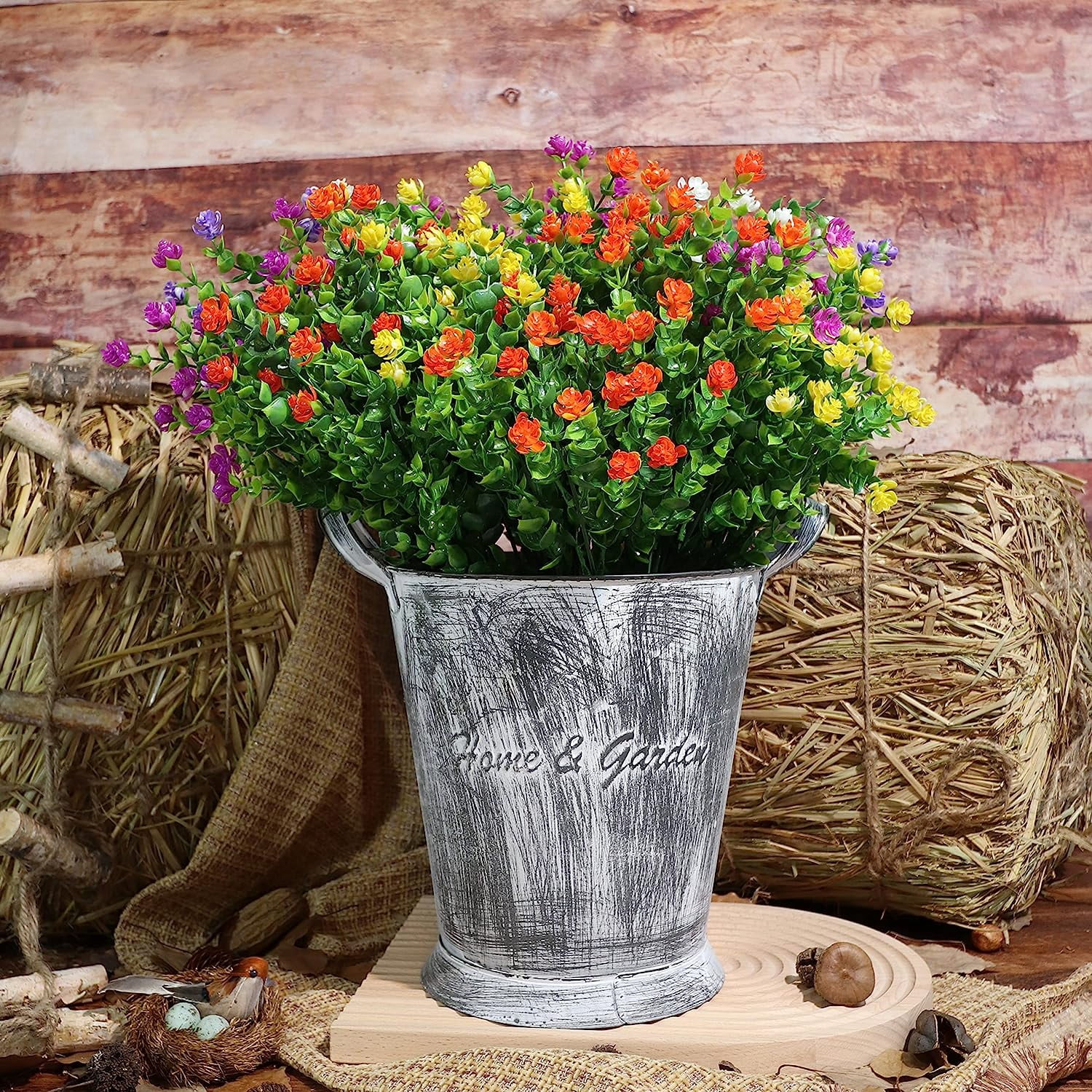 Artificial Fake Flowers, UV Resistant Faux Flowers Arrangement, Fake Plants Greenery Shrubs for Indoor Outdoors, Home Garden Patio, Porch, Hanging Planter, Window Box Farmhouse (12pcs Multi-color 3)