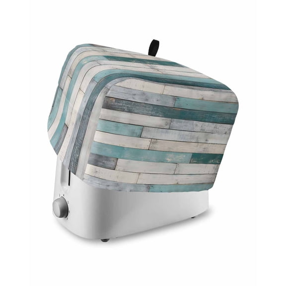 Fsddascl Turquoise Grey Wooden Toaster Cover 2 Slice, Small Kitchen Appliance Covers, Farmhouse Teal Wood Toaster Oven Cover with Loop, Bread Machine Cover Polyester Dust Cover Protection