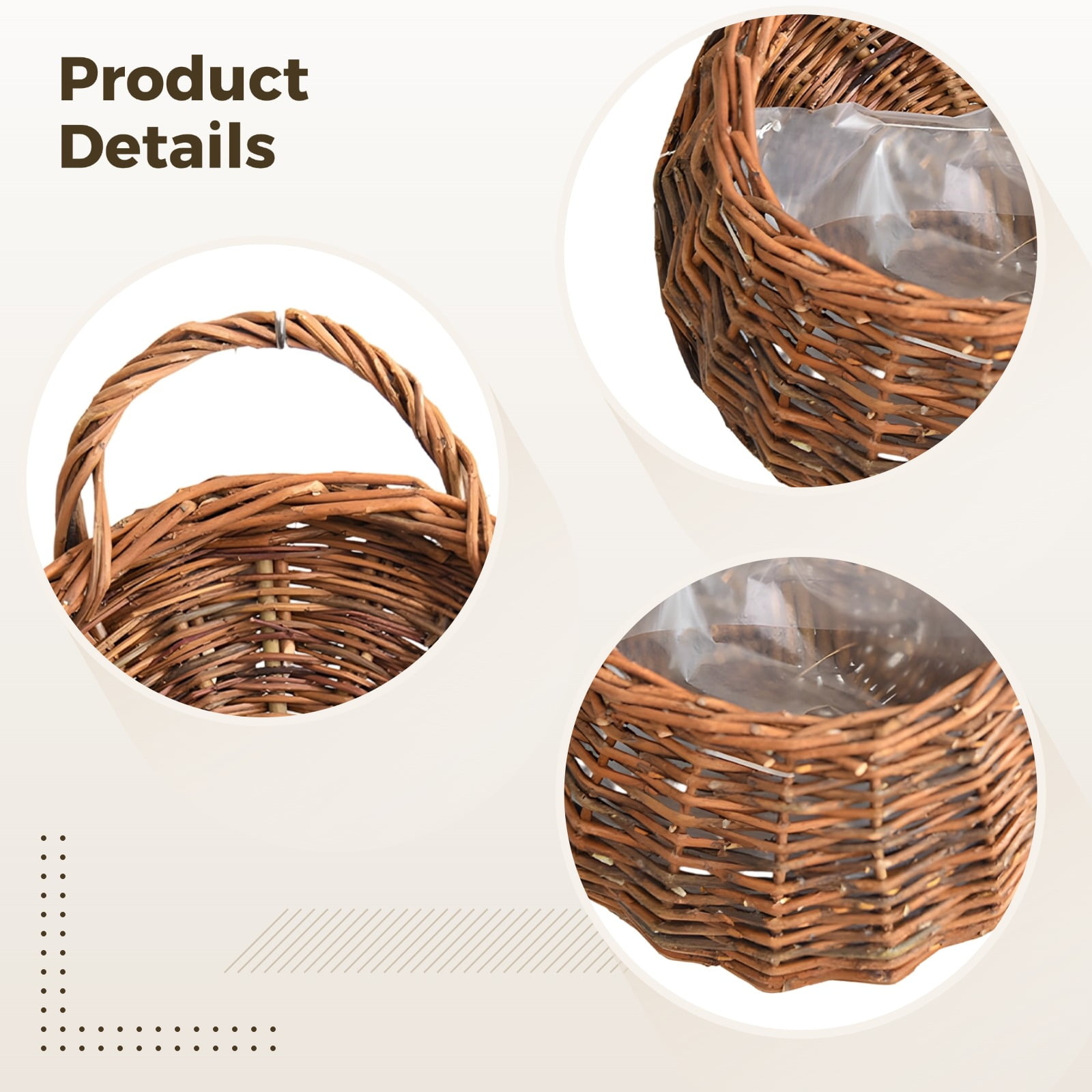 Woven Hanging Planter Basket, Willow Flower Basket with Waterproof Liner, Large 11.4 in（29 cm）, Wall Hanging Plant Containers for Indoor Outdoor Plants, Brown