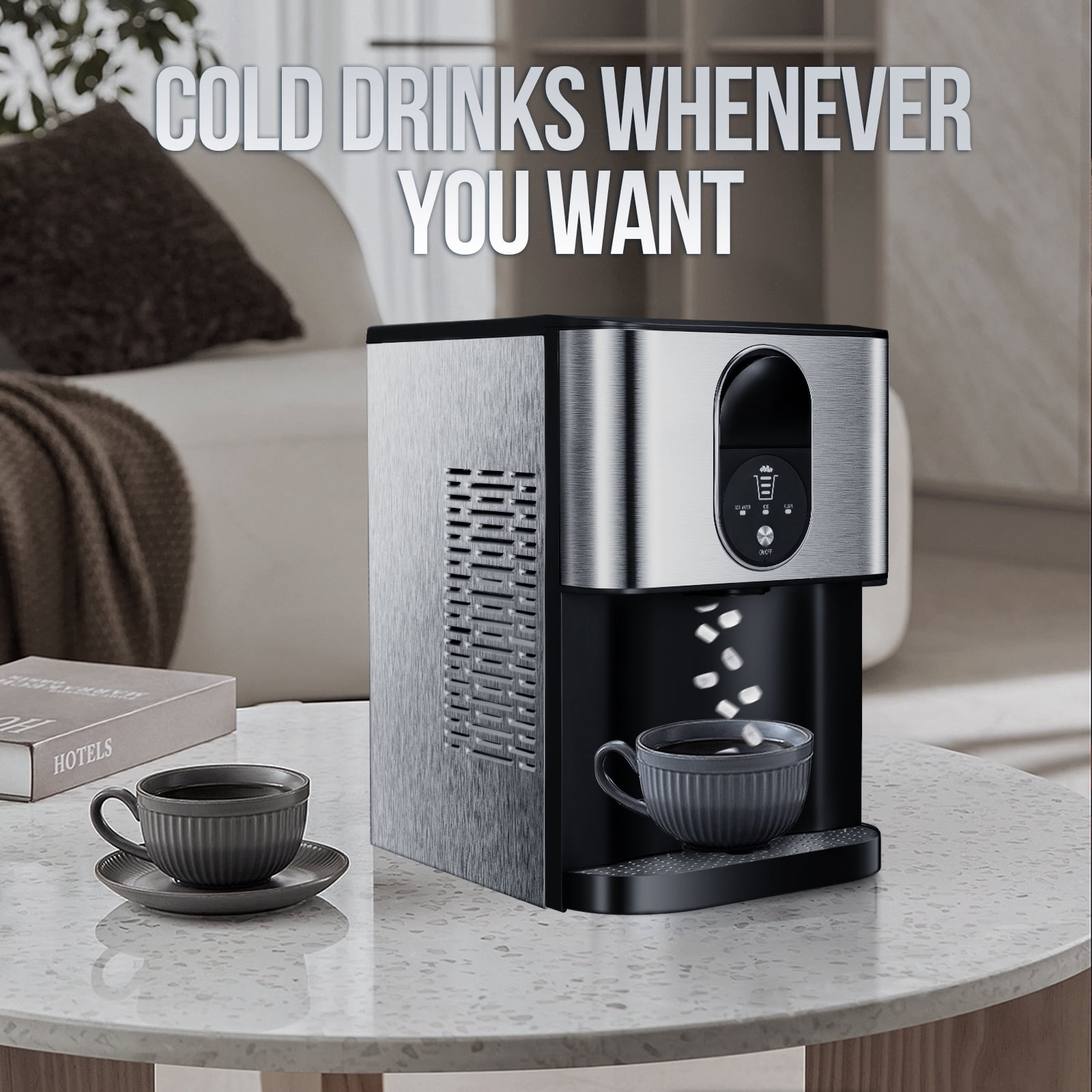 Auseo Ice Maker Countertop with Soft Chewable Ice, 44 Lbs/24H, Self-Cleaning, One-Click Operation for Home/Party(Silver)