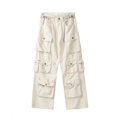 thumbnail image 3 of 2024 Nuevos pantalones vaqueros negros de pierna ancha con múltiples bolsillos de estilo callejero americano para mujer, monos rectos sueltos de estilo hip-hop Y2K para parejas, ropa de calle, 3 of 5