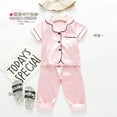 thumbnail image 2 of Doomiva Boys Girls Satin Silk Sleepwear Unisex Summer Outfits 2-Piece Short Sleeve Button Down Shirts with Pants Set Pink 110/XL, 2 of 7