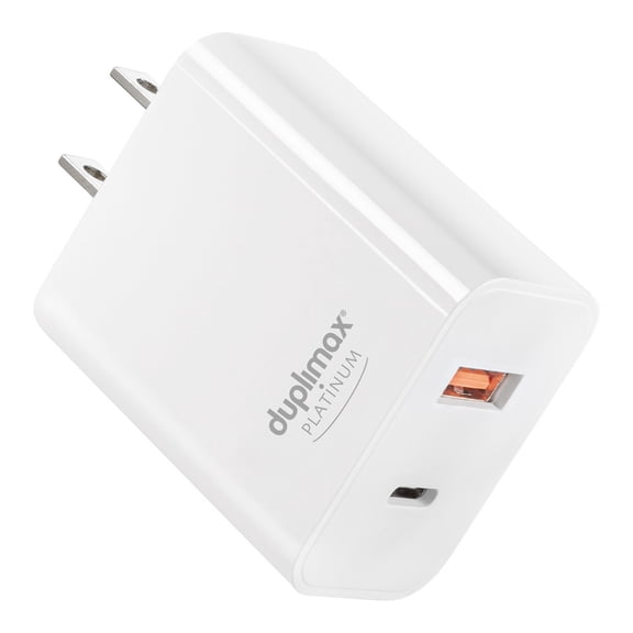 Cargador Duplimax Platinum de Pared 25W 2 Puertos,1 Tipo C PD y 1 USB QC Blanco