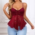 thumbnail image 2 of Rhuody Tank Tops For Women Spaghetti Strap V Neck Lace Trim Layering Camisole Sleeveless Ribbed Knit Stretch Basic Tank Top M Red, 2 of 5